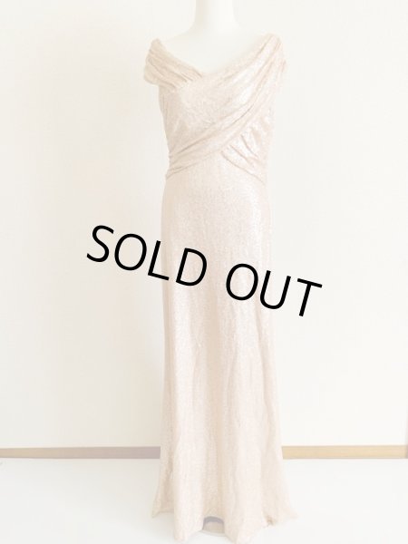 画像3: 半額以下！Tadashi Shoji タダシショージ  オフショルダースパンコールロングドレス　シャンパン、ベージュ系 (3)