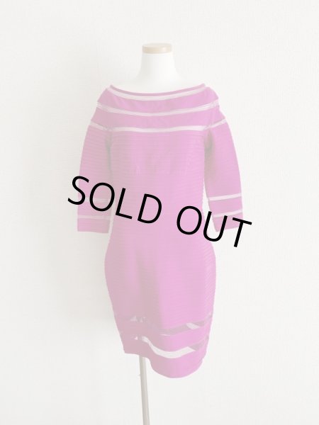 画像2: 1点のみ即発！Tadashi Shoji タダシショージ　ピンタックメッシュストライプドレス　ピンク (2)