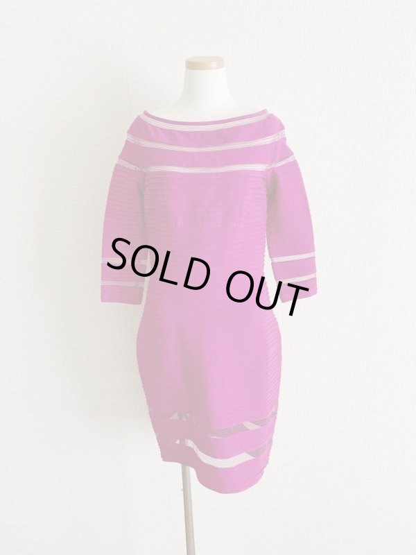 画像2: 1点のみ即発！Tadashi Shoji タダシショージ　ピンタックメッシュストライプドレス　ピンク (2)