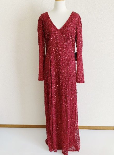 画像3: Adrianna Papell アドリアナパペル Long Sleeve Beaded Evening Gown レッド系 (3)