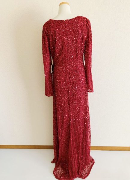画像5: Adrianna Papell アドリアナパペル Long Sleeve Beaded Evening Gown レッド系 (5)