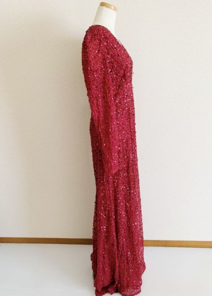画像4: Adrianna Papell アドリアナパペル Long Sleeve Beaded Evening Gown レッド系 (4)