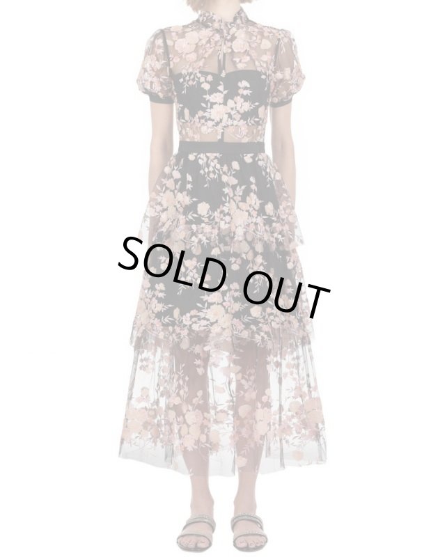 画像1: Self Portrait　セルフポートレート　Short Sleeve Floral Mesh Midi Dress (1)