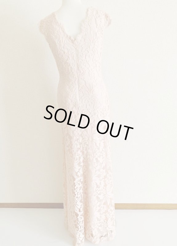 画像5: 1点のみ即発！Tadashi Shoji   タダシショージ　レースVネックロングドレス ピンク系 (5)