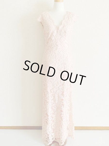 画像4: 1点のみ即発!Tadashi Shoji   タダシショージ レースVネックロングドレス ピンク系 (4)