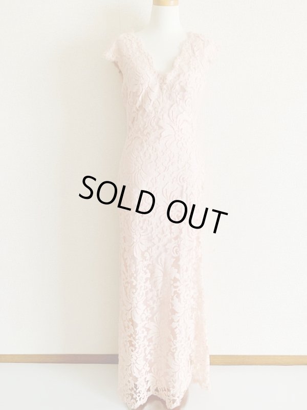 画像4: 1点のみ即発！Tadashi Shoji   タダシショージ　レースVネックロングドレス ピンク系 (4)