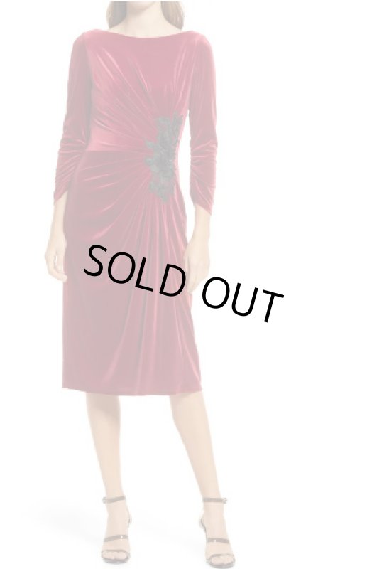 画像1: Tadashi Shoji  タダシショージ    CRISPIN ドレープベルベットドレス　レッド (1)