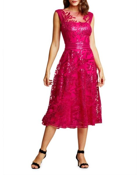 画像2: セール!Tadashi Shoji タダシショージ  AIMI FLARED MIDI DRESS ピンク系 (2)