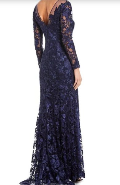 画像2: セール!【アンミカさん着用】Tadashi Shoji タダシショージ   MADLEN EMBROIDERED TULLE GOWN ネイビー (2)