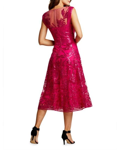 画像3: セール!Tadashi Shoji タダシショージ  AIMI FLARED MIDI DRESS ピンク系 (3)