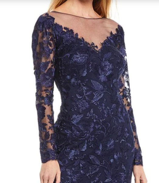 画像3: セール!【アンミカさん着用】Tadashi Shoji タダシショージ   MADLEN EMBROIDERED TULLE GOWN ネイビー (3)