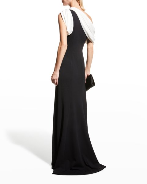 画像2: Tadashi Shoji タダシショージ   Knotted One-Shoulder Crepe Gown ブラック、ホワイト (2)