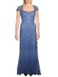 画像1: セール！Tadashi Shoji  タダシショージ   Embroidered Lace Evening Gown ブルー系 (1)