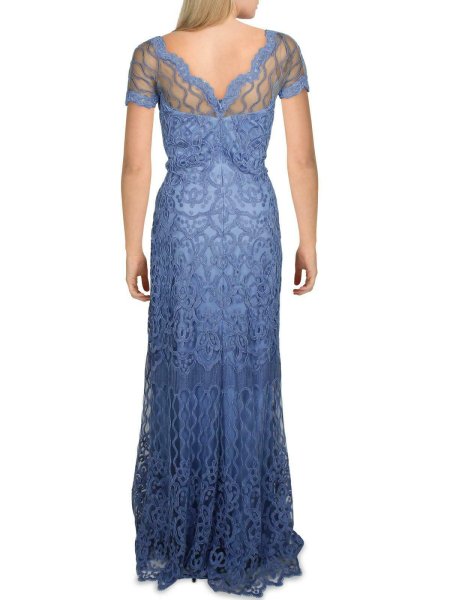 画像2: セール!Tadashi Shoji  タダシショージ   Embroidered Lace Evening Gown ブルー系 (2)
