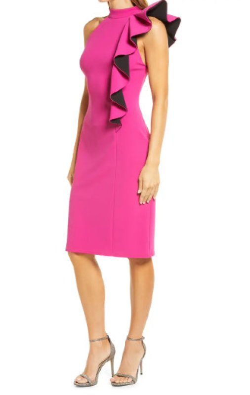 画像3: Tadashi Shoji  タダシショージ   ワンショルダーラッフルドレス 　ピンク (3)