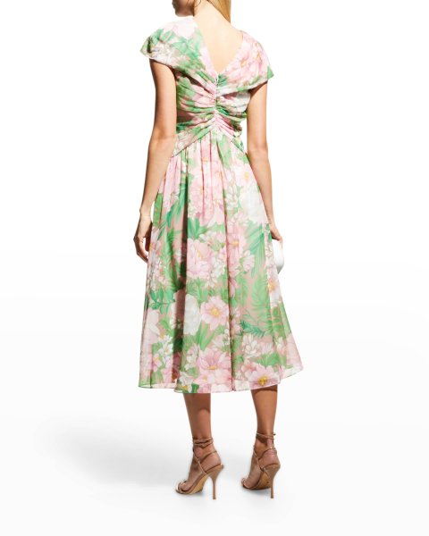 画像2: セール!Tadashi Shoji タダシショージ  AUSRA  花柄プリントドレス グリーン、ピンク系  41801 (2)