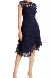 【新品】イライザジェイ US6 上品なネイビーの膝丈レースドレス 新品】イライザジェイ US6 上品なネイビーの膝丈レースドレス
