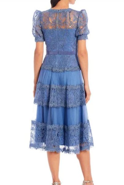 画像6: Tadashi Shoji タダシショージ  FATIHA  花柄レース&シフォンドレス ブルー系 (6)