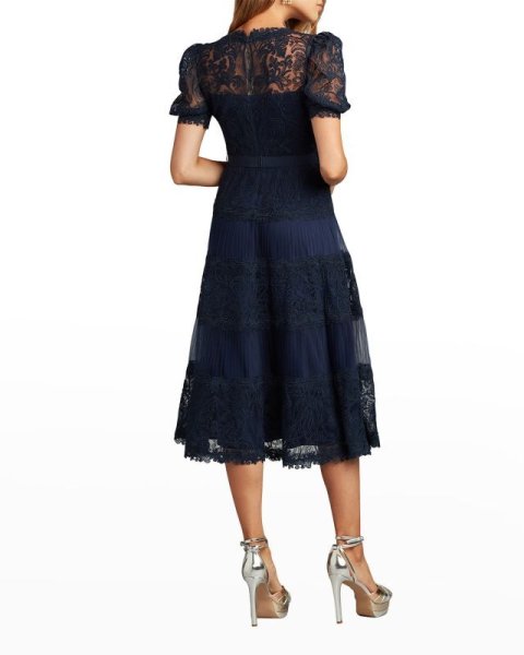 画像2: 再販売!Tadashi Shoji タダシショージ  FATIHA  花柄レース&シフォンドレス ネイビー系 (2)