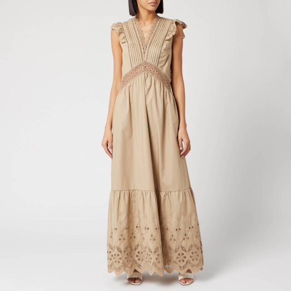 画像2: Self Portrait セルフポートレイト Cotton Broderie Sleeveless Maxi Dress  ベージュ系 (2)