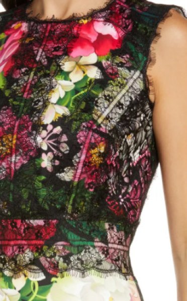 画像3: Tadashi Shoji タダシショージ  花柄シースドレス ブラック、ピンク系 (3)