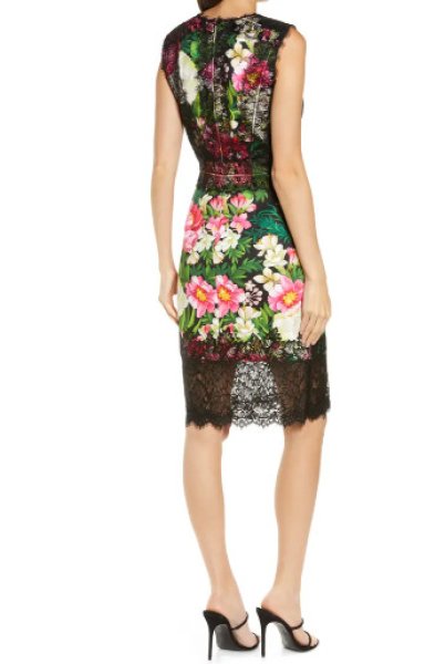 画像2: Tadashi Shoji タダシショージ  花柄シースドレス ブラック、ピンク系 (2)