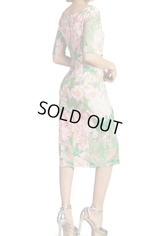 画像2: 【アンミカさん着用】Tadashi Shoji タダシショージ  Avil Floral Cocktail Dress　グリーン、ピンク系 (2)