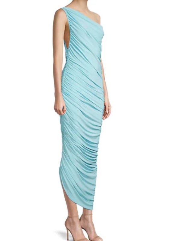 画像2: 【SATC続編ドラマ、キャリー着用】Norma Kamali ノーマカマリ　Diana ワンショルダーGown　Powder Blue  06202 (2)