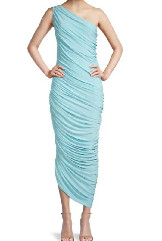 画像1: 【SATC続編ドラマ、キャリー着用】Norma Kamali ノーマカマリ　Diana ワンショルダーGown　Powder Blue  06202 (1)