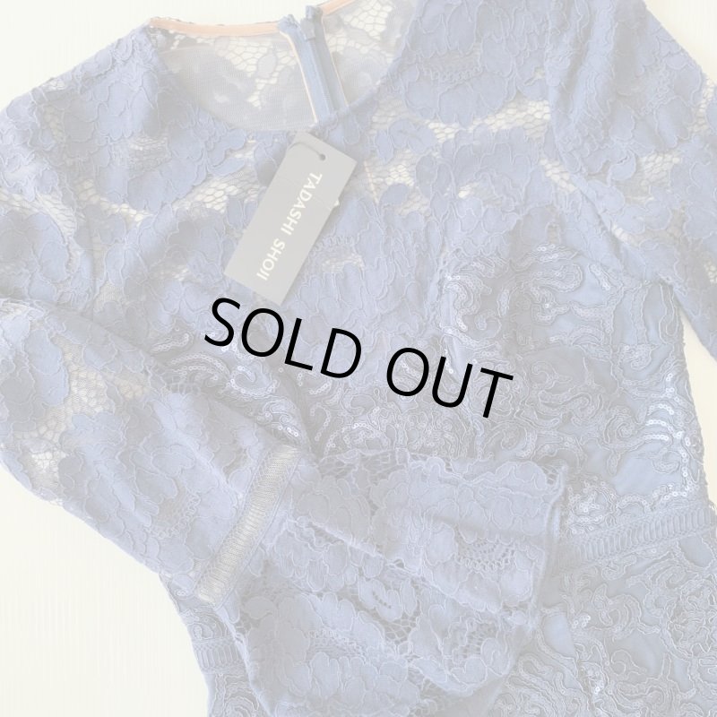 画像4: 1点のみ即発！Tadashi Shoji タダシショージ   Sequined Embroidered Cocktail Dress　ネイビー系 (4)
