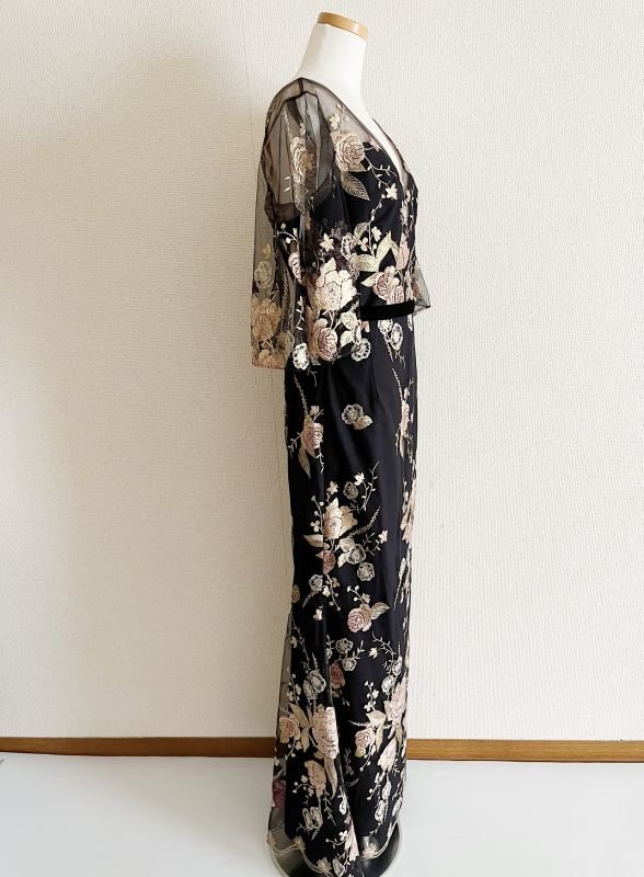 画像6: 再販売セール！ Marchesa Notte マルケッサノッテ　メタリック刺繍チュールロングドレス　ブラック系 (6)