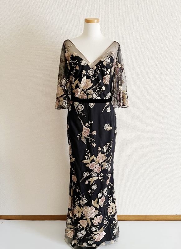 画像4: 再販売セール！ Marchesa Notte マルケッサノッテ　メタリック刺繍チュールロングドレス　ブラック系 (4)