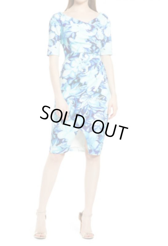 画像1: Tadashi Shoji タダシショージ  MACKE FLORAL COCKTAIL DRESS　ブルー系 (1)
