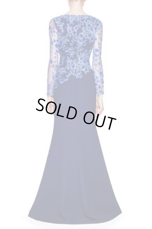 画像2: 即発！ Tadashi Shoji  パーティードレス　 Embroidered Formal Evening Gown ネイビー系 (2)