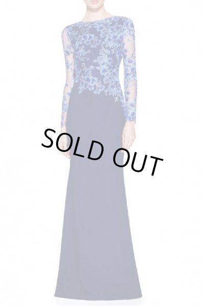 画像1: 即発！ Tadashi Shoji  パーティードレス　 Embroidered Formal Evening Gown ネイビー系 (1)