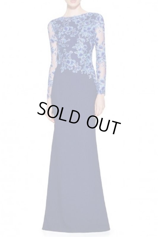 画像1: 即発！ Tadashi Shoji  パーティードレス　 Embroidered Formal Evening Gown ネイビー系 (1)