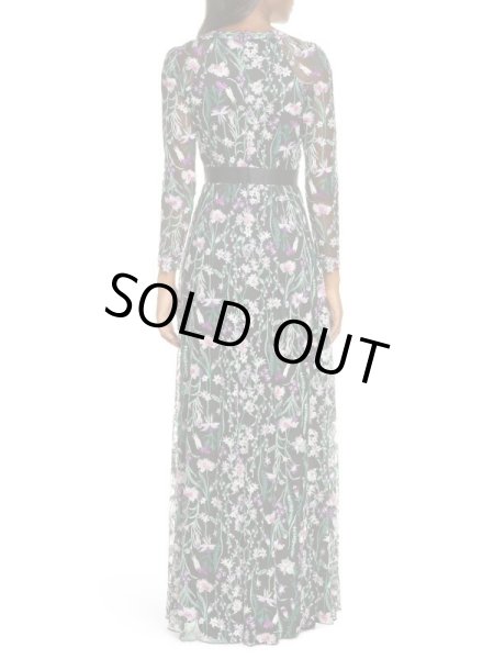 画像2: セール!Tadashi Shoji タダシショージ  花柄メッシュロングドレス ブラック系 (2)