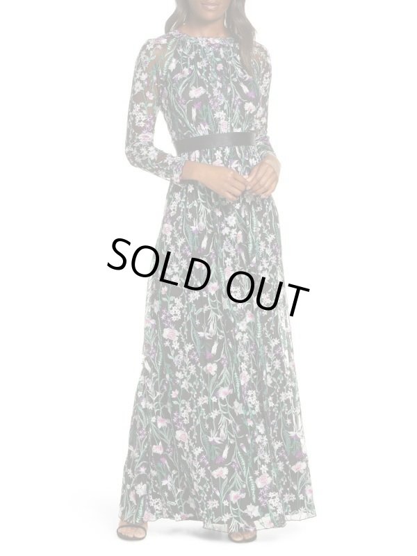 画像1: セール！Tadashi Shoji タダシショージ  花柄メッシュロングドレス　ブラック系 (1)