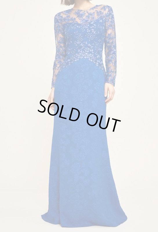 画像1:  Tadashi Shoji  タダシショージ　kalinda  EMBROIDERED JACQUARD GOWN ブルー系 (1)