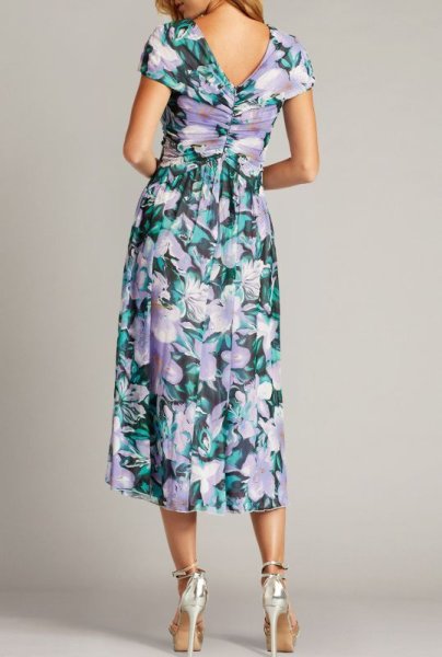 画像2: Tadashi Shoji タダシショージ  EDITH  花柄プリントドレス ブルー、パープル系  42301 (2)