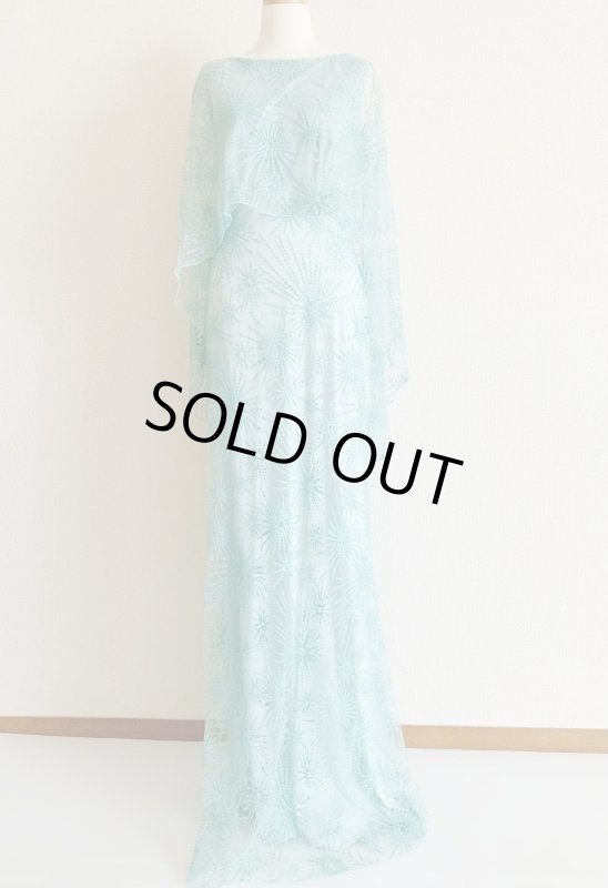 画像5: 再販売！【長澤まさみさん、高島礼子さん着用】Tadashi Shoji タダシショージ　Embroidered Cape Gown　ブルー系  61201 (5)