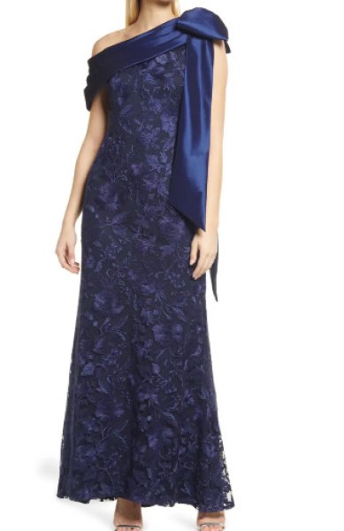 画像1: Tadashi Shoji タダシショージ   HAMOND DRAPED ONE-SHOULDER GOWN　ネイビー (1)