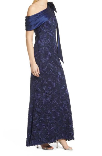 画像3: Tadashi Shoji タダシショージ   HAMOND DRAPED ONE-SHOULDER GOWN ネイビー (3)