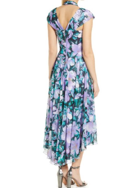 画像2: セール!Tadashi Shoji タダシショージ ARLENE    カットアウトホルター花柄プリントドレス ブルー、パープル系 (2)