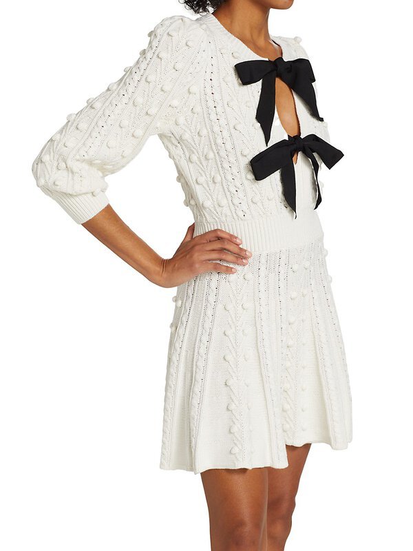 画像2: 【ニッキーヒルトン愛用】Alice + Olivia アリスアンドオリビア　 Kitty Bow Front Sweater Dress ホワイト  12114 (2)