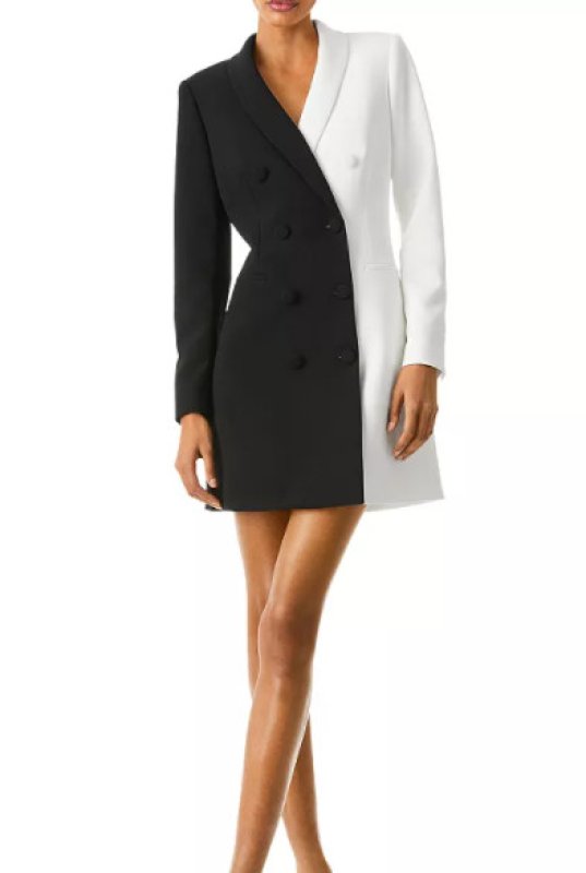 画像1: 【Emeraude Toubia、Amanda Kloots愛用】Alice + Olivia アリスアンドオリビア　 Kyrie カラーブロックタキシードミニドレス  11121 (1)