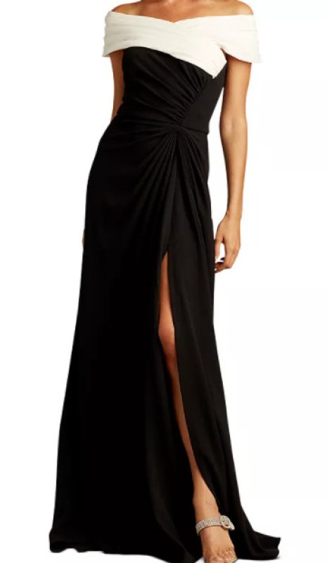 画像1: セール！Tadashi Shoji タダシショージ   MARION DRAPED CREPE GOWN　ブラック、ホワイト  42501 (1)