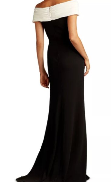 画像2: セール!Tadashi Shoji タダシショージ   MARION DRAPED CREPE GOWN ブラック、ホワイト  42501 (2)