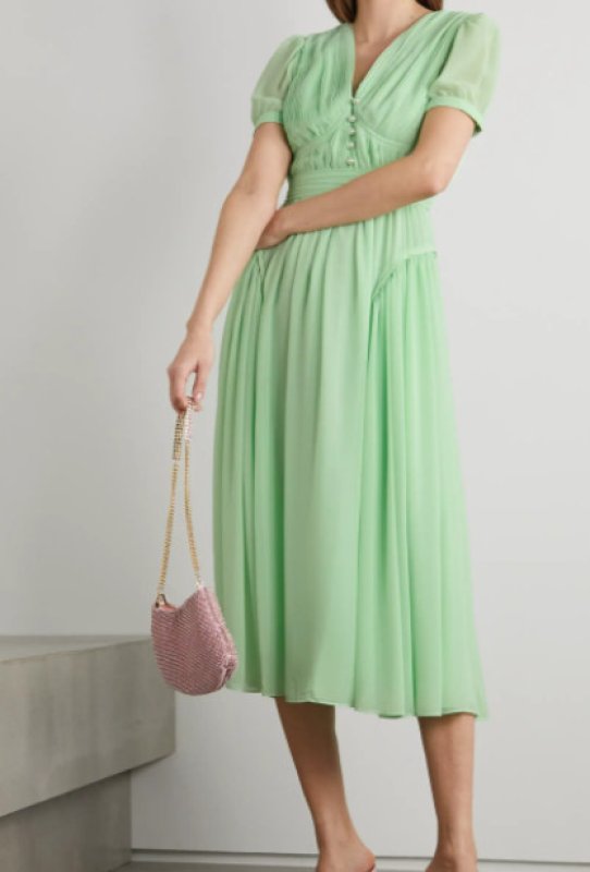 画像1: 【キャサリン妃愛用】Self Portrait　セルフポートレート　Spearmint Chiffon Midi Dress  09143 (1)