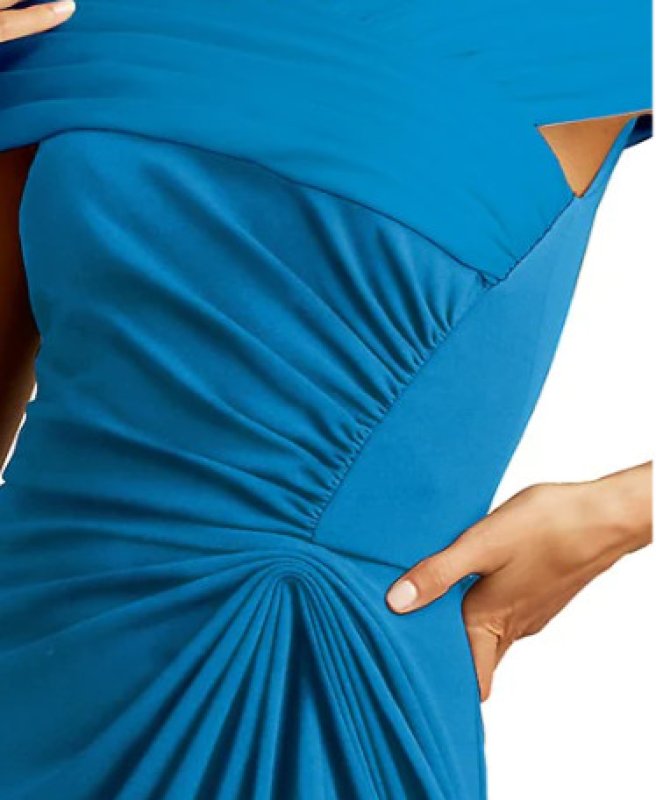 画像2: セール！【檀れいさん、藤原紀香さん着用】Tadashi Shoji タダシショージ   MARION DRAPED CREPE GOWN ブルー系  42501 (2)